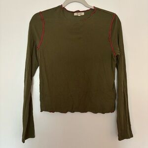 Madewell Ribbed Longsleeve Top in Green and Pink